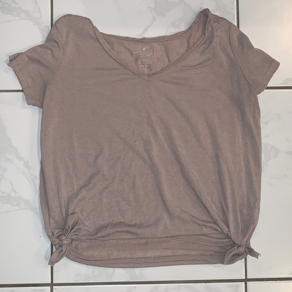 American Eagle Outfitters Tops - American eagle beige short sleeve v-neck tie top